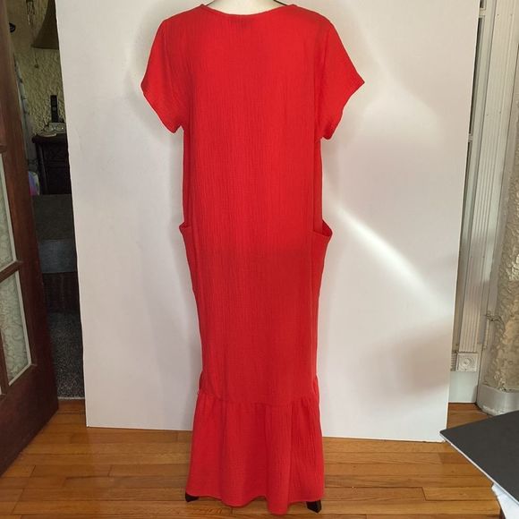 For Cynthia Dress Red Gauze Causal Pull On Maxi Dress - Picture 3 of 14